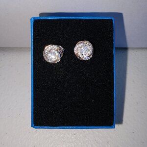 White Cubic Zirconia Rhodium And 18k Rose Gold Over Bronze Stud Earrings 1.17ctw